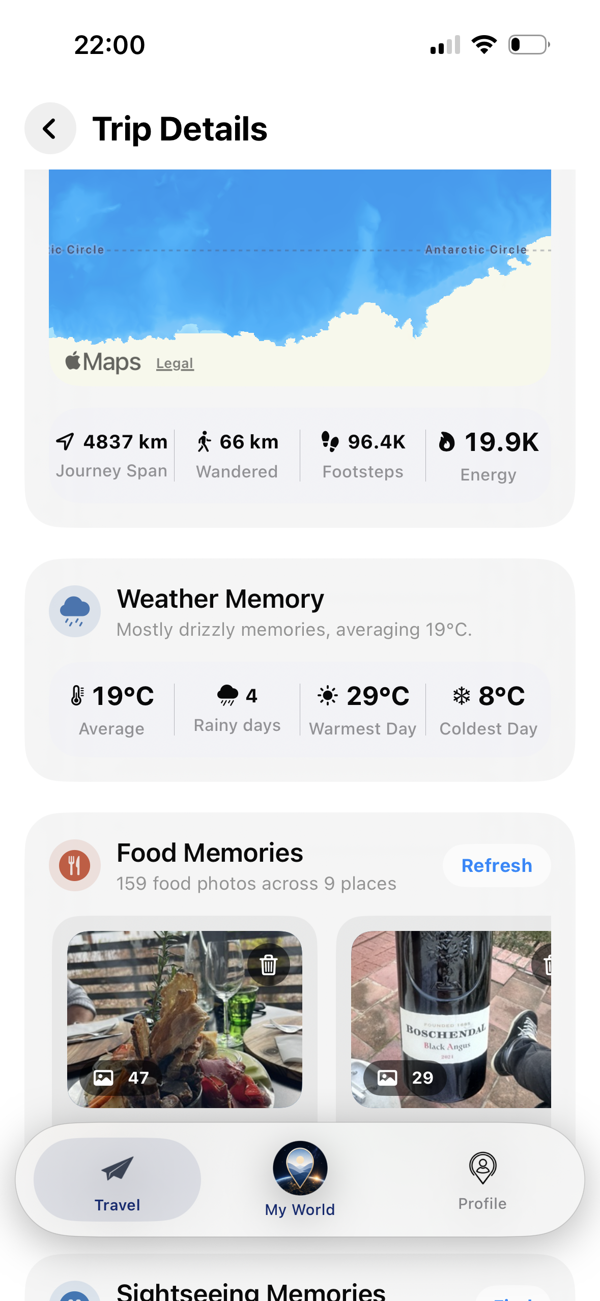 Weather Memory ve Food Memories ekranı