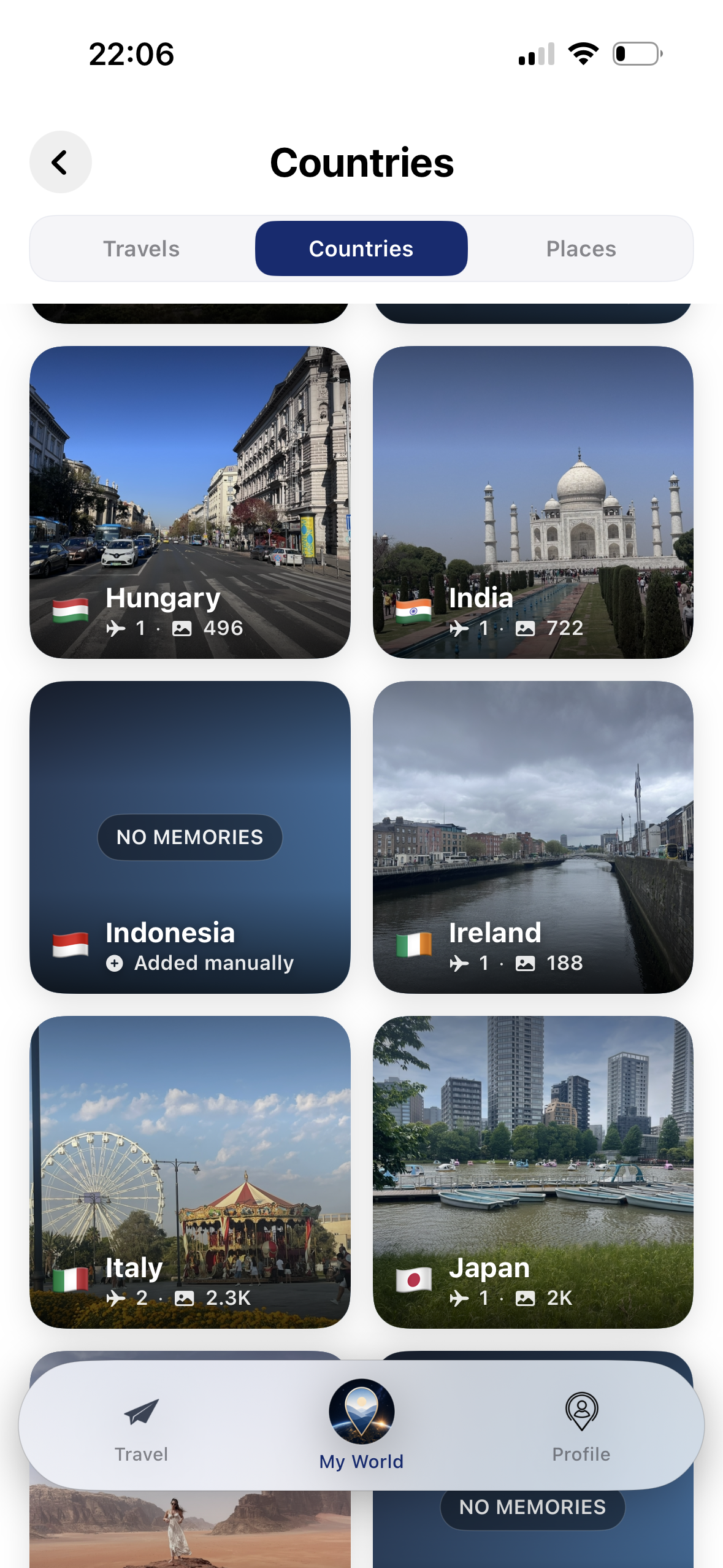 Countries grid ekranı