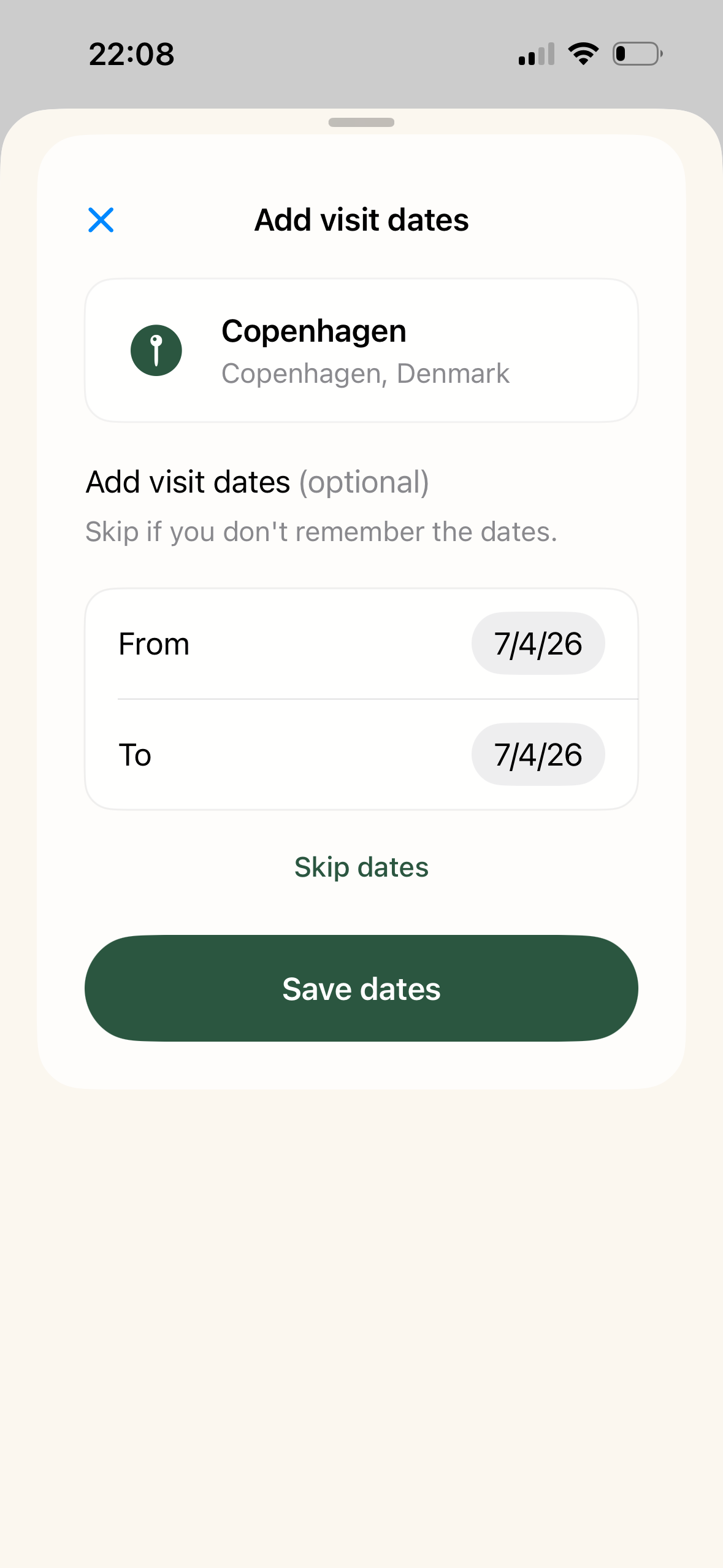 Copenhagen visit dates ekranı
